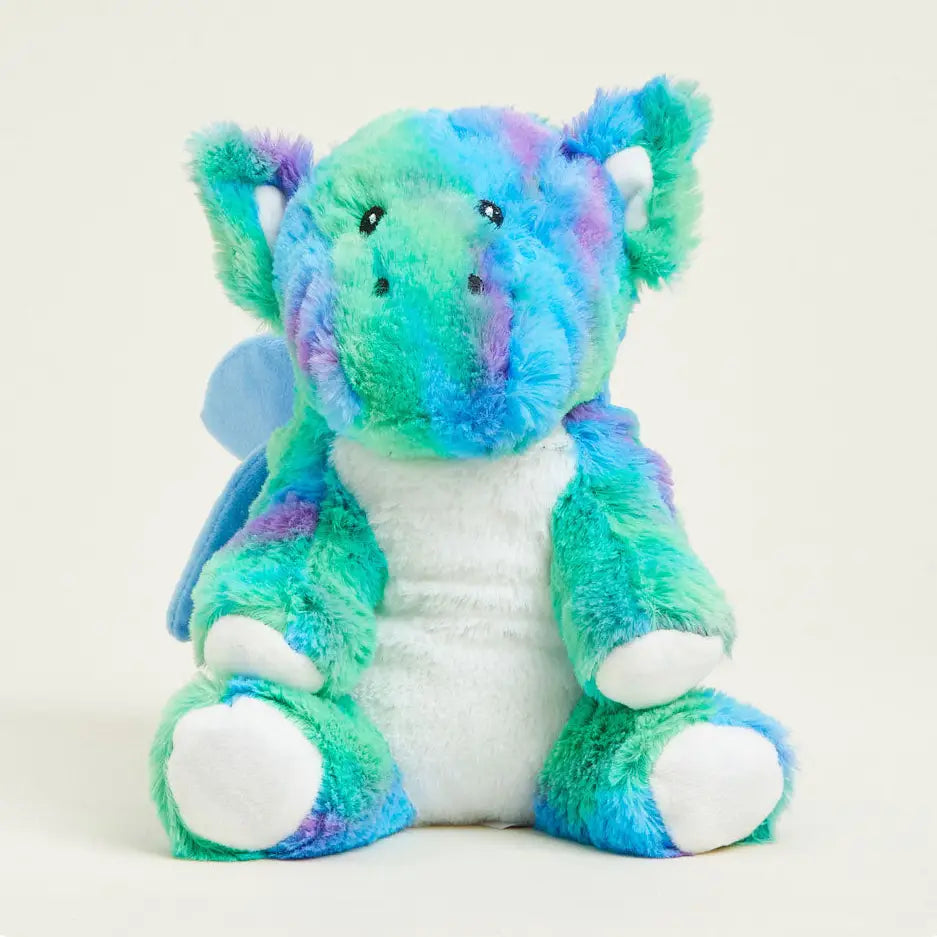 Multicolored plush dragon on a white background