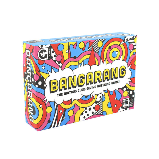 Colorful box of the game 'Bangarang' with abstract patterns on a white background