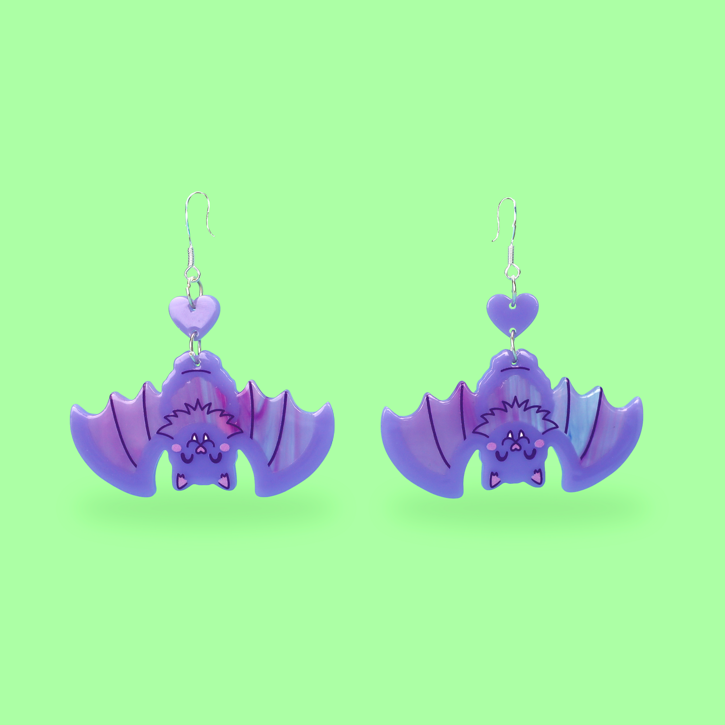 Hanging Bat Halloween Acetate Dangle Earrings
