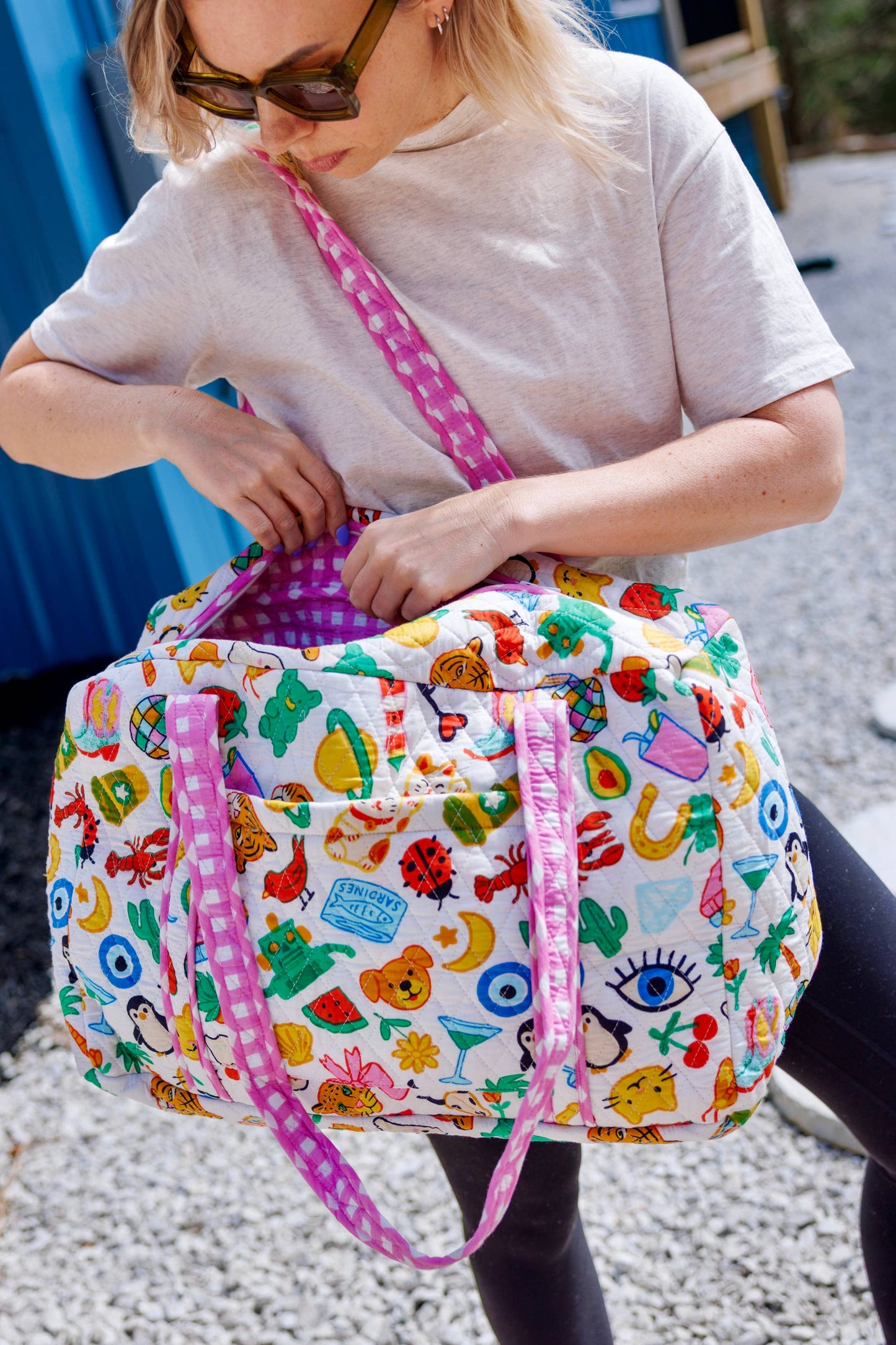 Quilted Weekender Duffle Bag | Lucky Vibes White