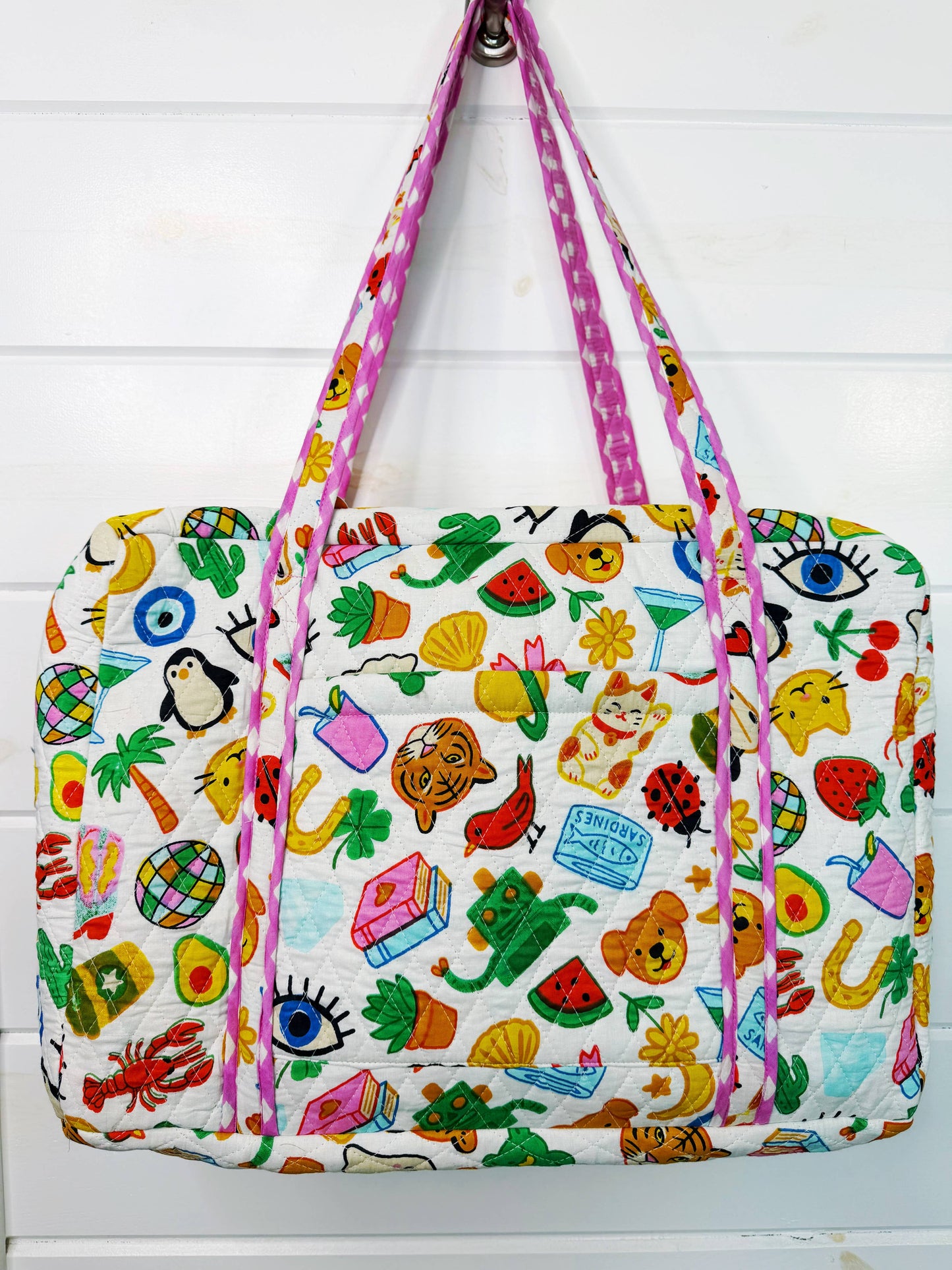 Quilted Weekender Duffle Bag | Lucky Vibes White
