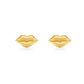 Gold lip-shaped earrings on a white background