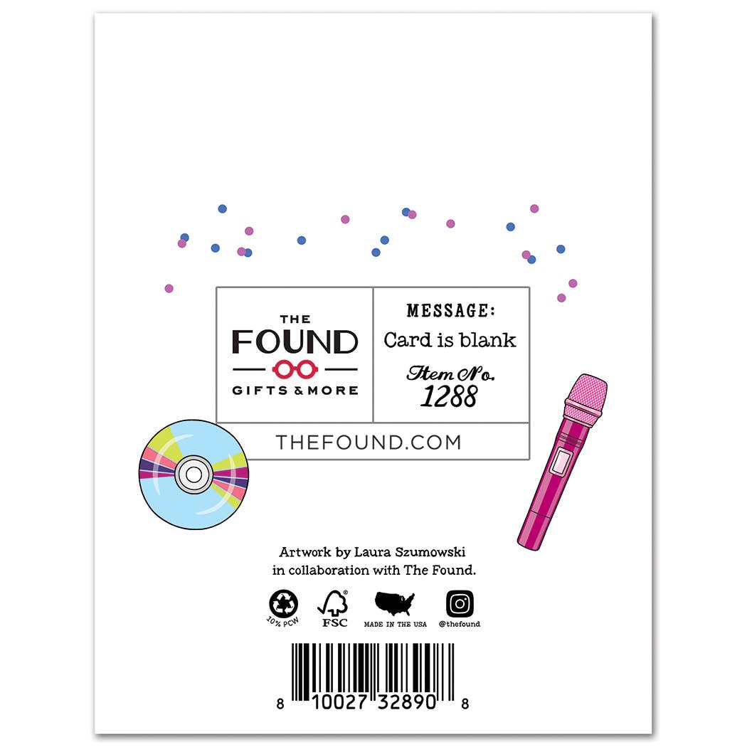 Back of a card with 'The Found' branding, product illustrations, and text.