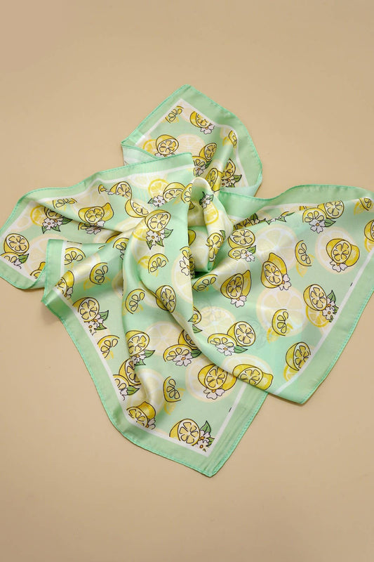 Mint Flower and Lemon Print Scarf