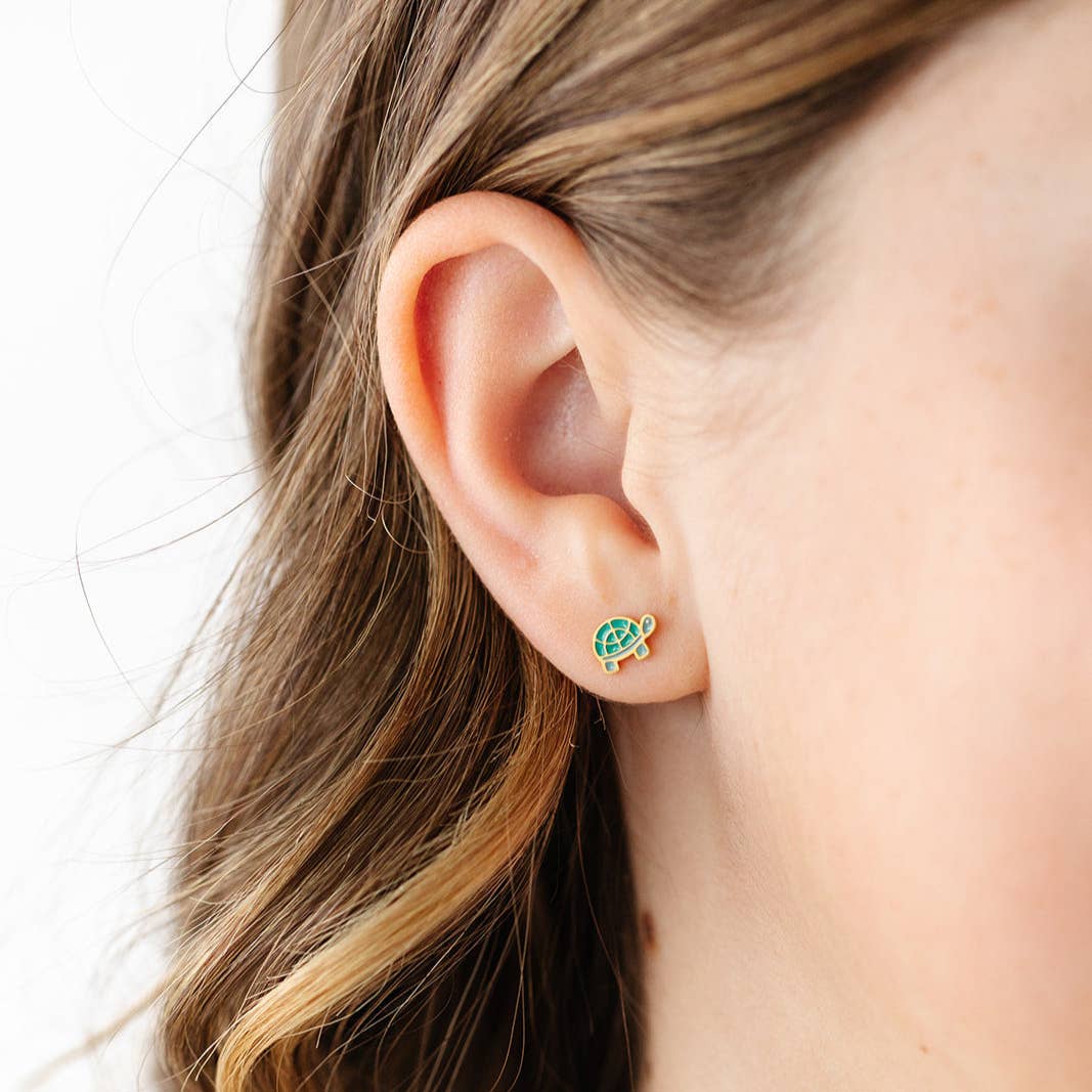 Turtle Flat Back Stud Earrings - Hypoallergenic