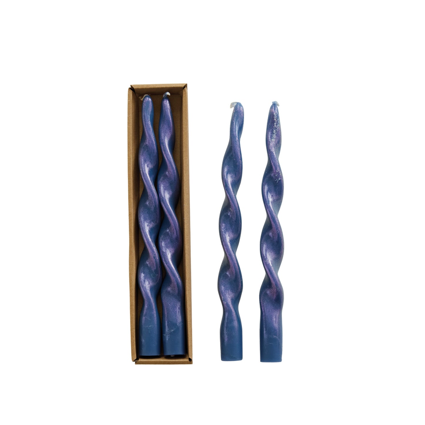 Blue Glitter Twisted Taper Candles in Box
