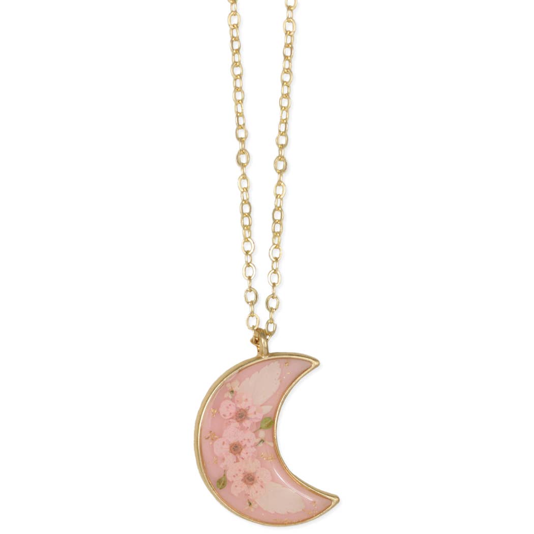 Pink Moon Pink Dried Flower Gold Necklace