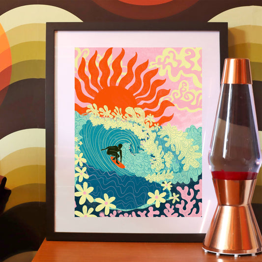 Riding Waves Art Print 11.7 x 16.5 inches