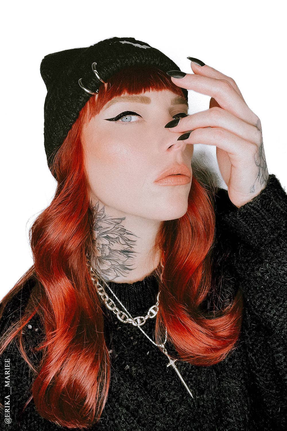 Distressed Pierced White Bat Beanie