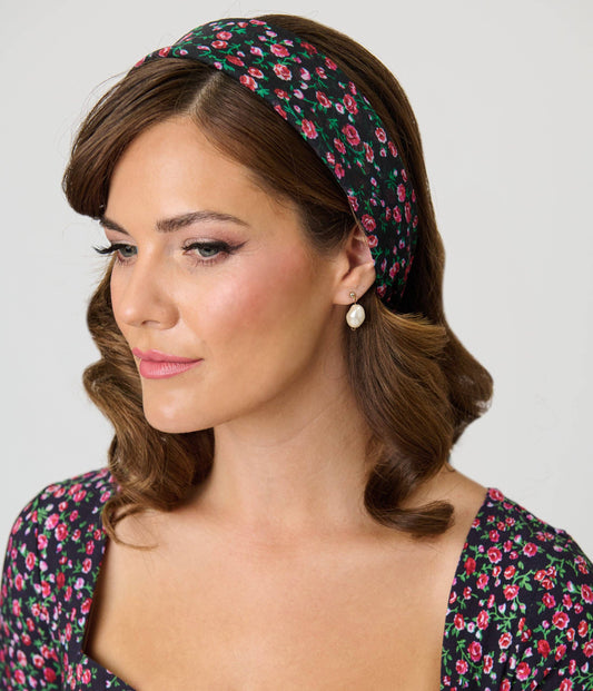 Black Ditzy Rose Hair Scarf