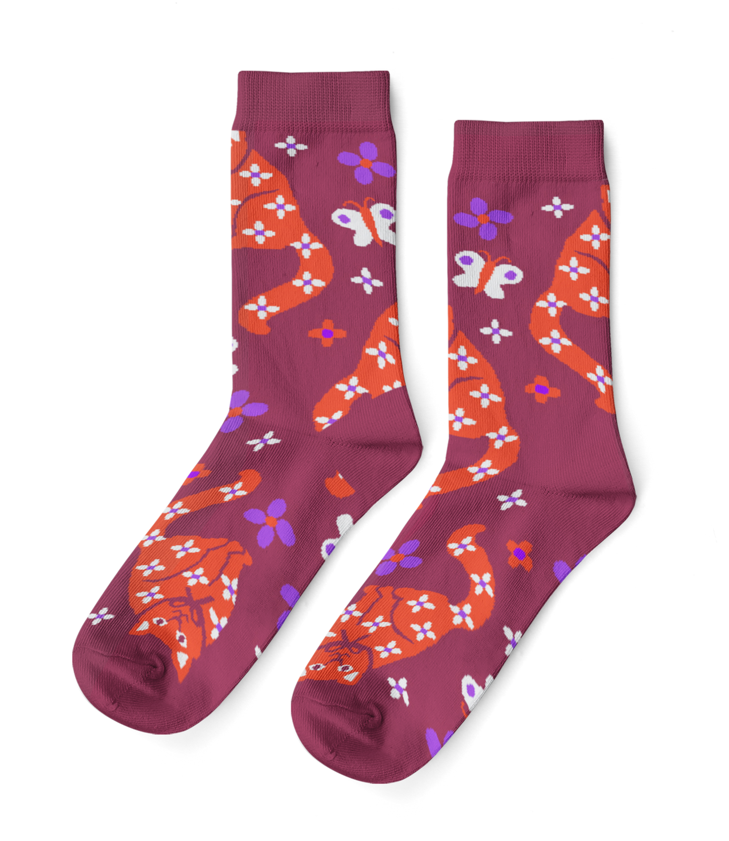 Floral Cat Crew Socks