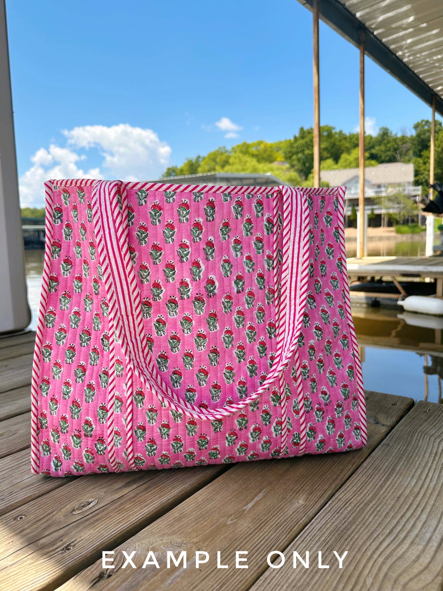 Quilted Tote Bag | Blue Floral Bag | Large Shopping Tote Bag