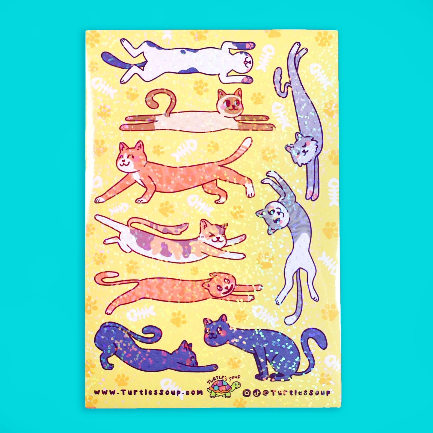 Sparkly Long Cats Funny Kitty Glitter Sticker Sheet