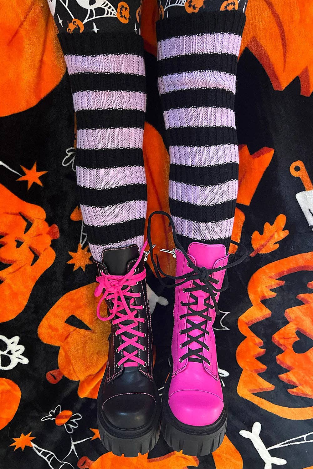 Funeral Flowers Striped Leg Warmers
