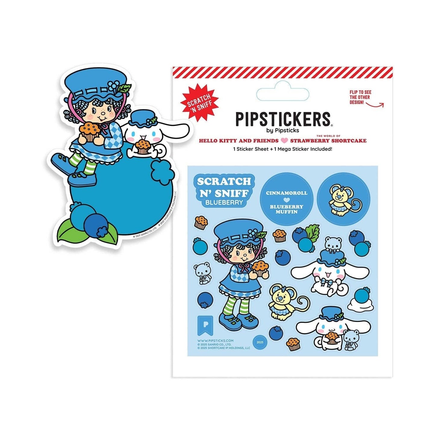 Pipsticks sticker sheet with character and blueberries on a white background