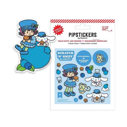 Pipsticks sticker sheet with character and blueberries on a white background