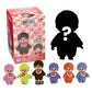 Monchhichi toy figures with packaging and a black silhouette of a character.