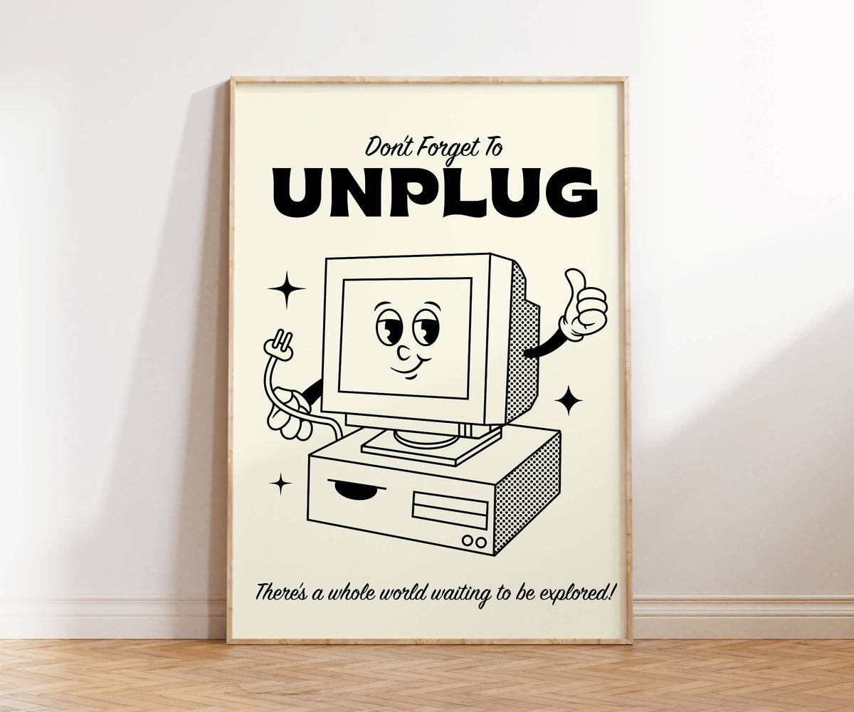 Unplug Computer Device Drawing Unplug Computer Retro Art Print – Funktified