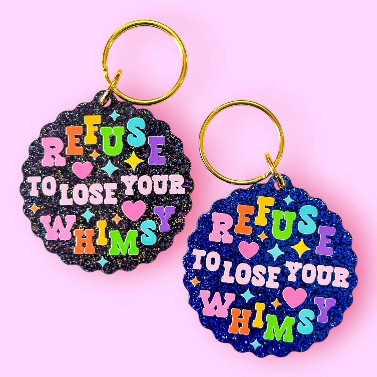 Refuse to Lose Your Whimsy Black Glitter Keychain