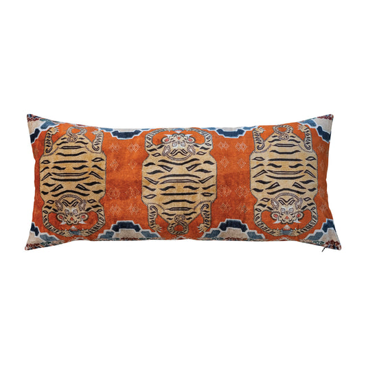 32"L x 14"H Cotton Velvet Printed Lumbar Pillow