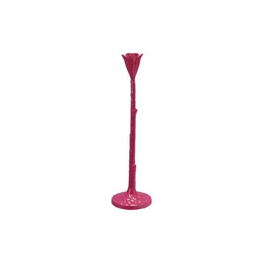 Cast Iron Flower Shaped Taper Holder, Fuchsia Color