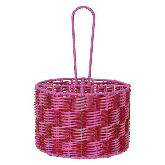 Woven Plastic Pink Caddy w/ Handle & 4 Sections