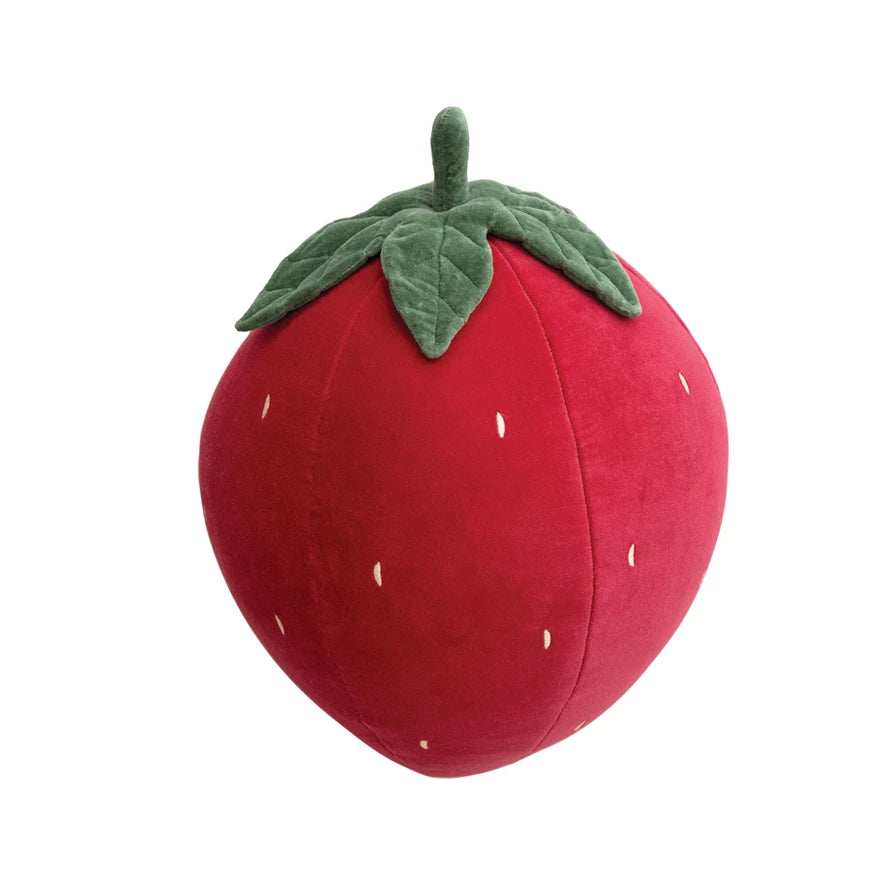 Cotton Velvet Strawberry Shaped Pillow w/ Embroidery