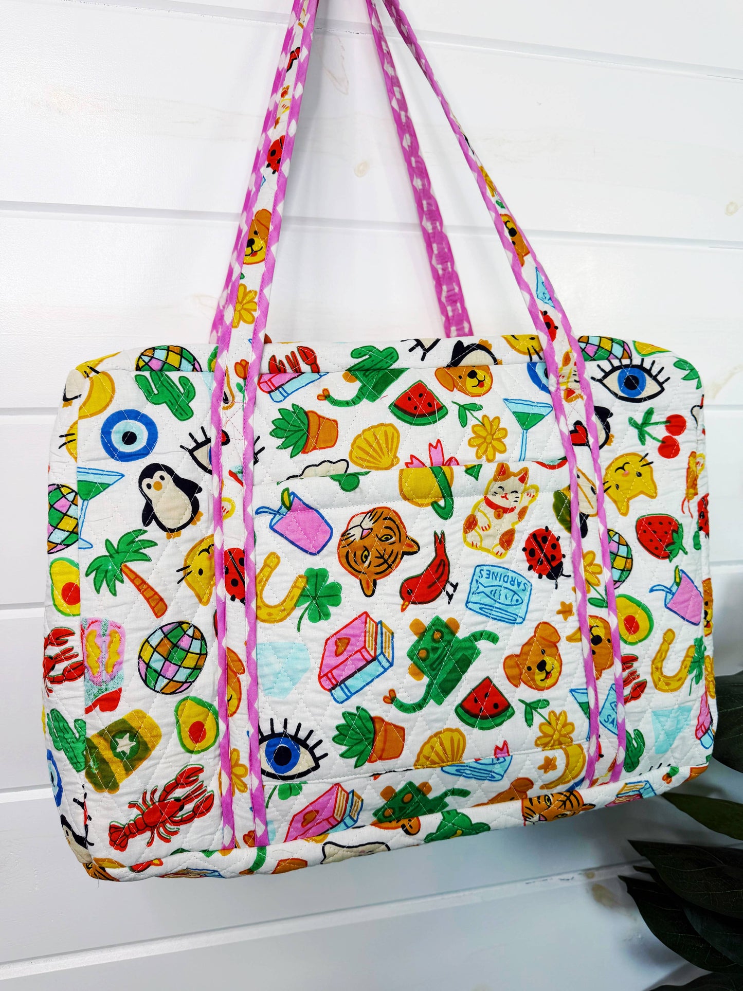 Quilted Weekender Duffle Bag | Lucky Vibes White