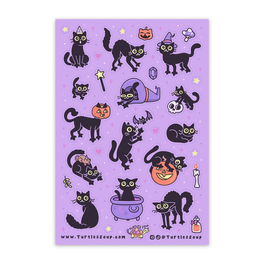 Black Kitty Pumpkin Glitter Sticker Sheet