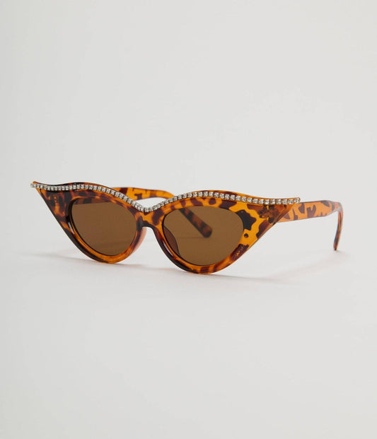 Unique Vintage Tortoise Rhinestone Cat Eye Sunglasses