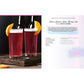 Two glasses of red beverage with orange slices on a wooden board, next to a bottle, with text on the right side.