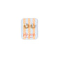 Gold hoop earrings on a striped 'pip pop' card against a white background