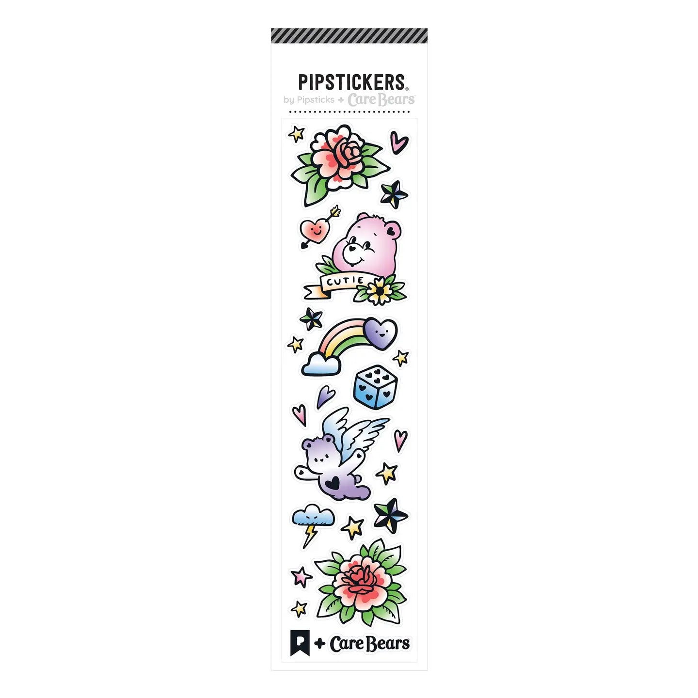 Sheet of PipStickers Care Bears in traditional tattoo style on a white background
