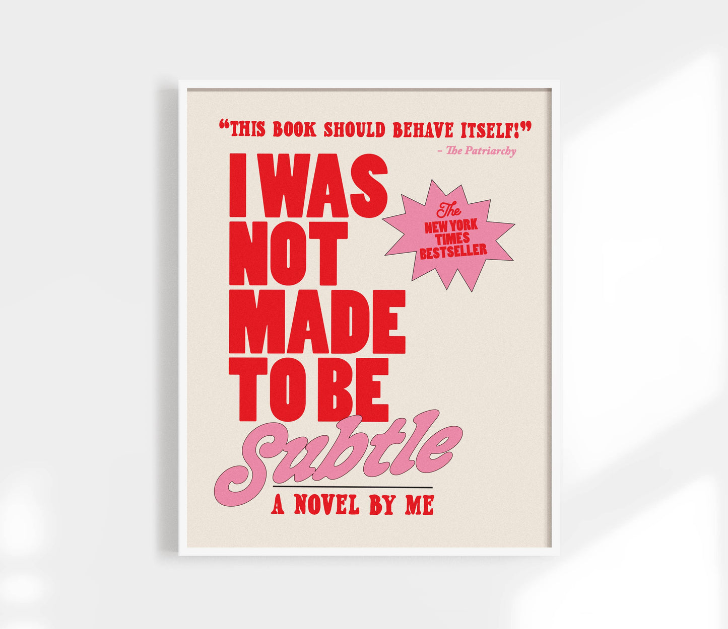 Art print with red and pink text on a white background