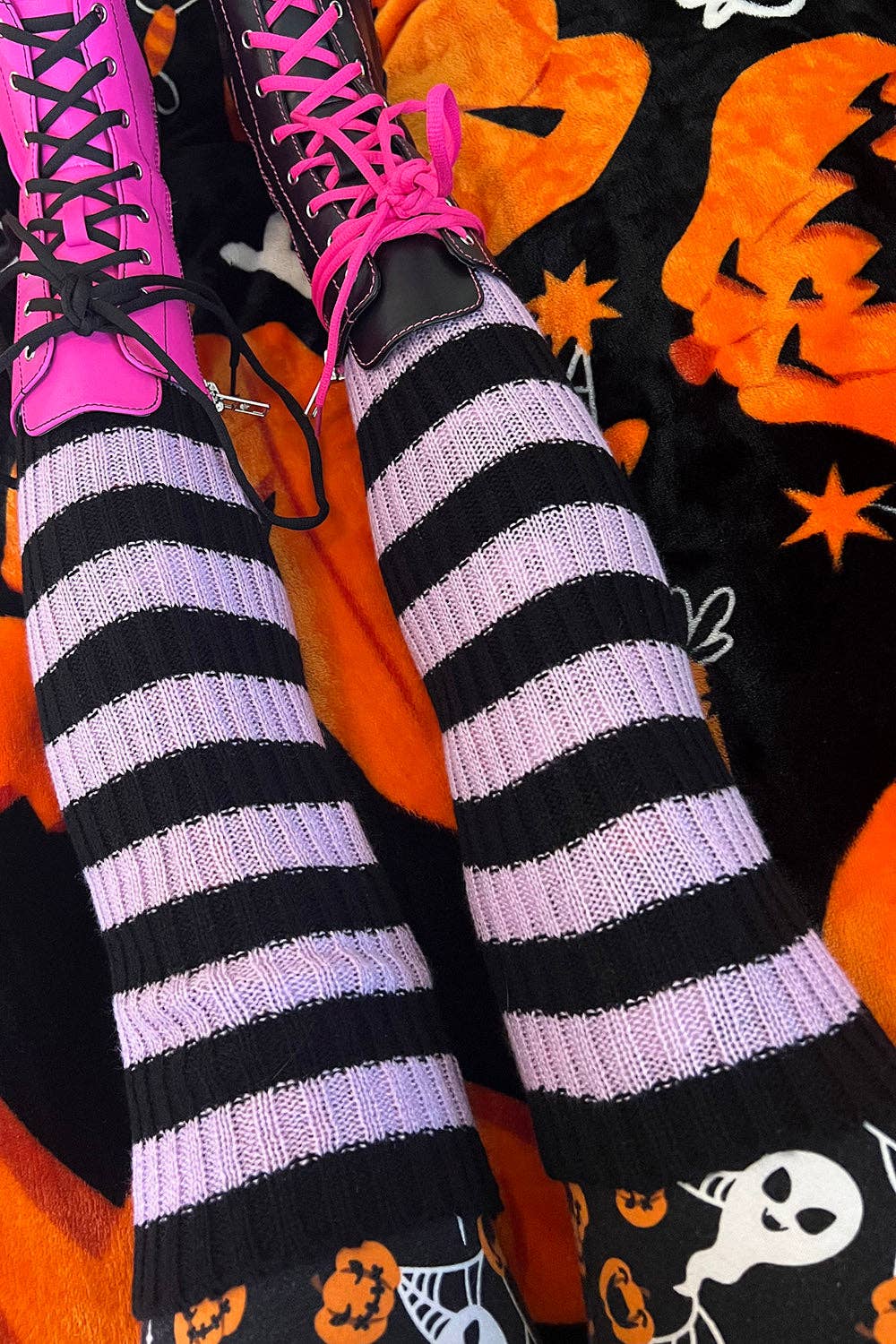 Funeral Flowers Striped Leg Warmers