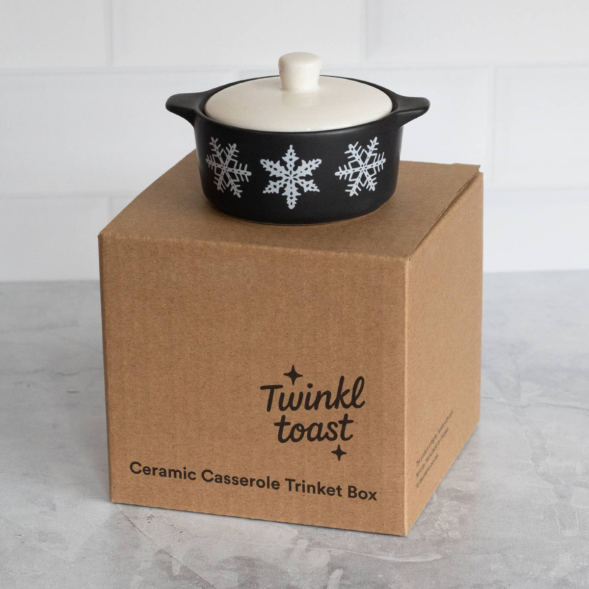 Pyrex-Inspired Black Snowflake Casserole Ceramic Trinket Box