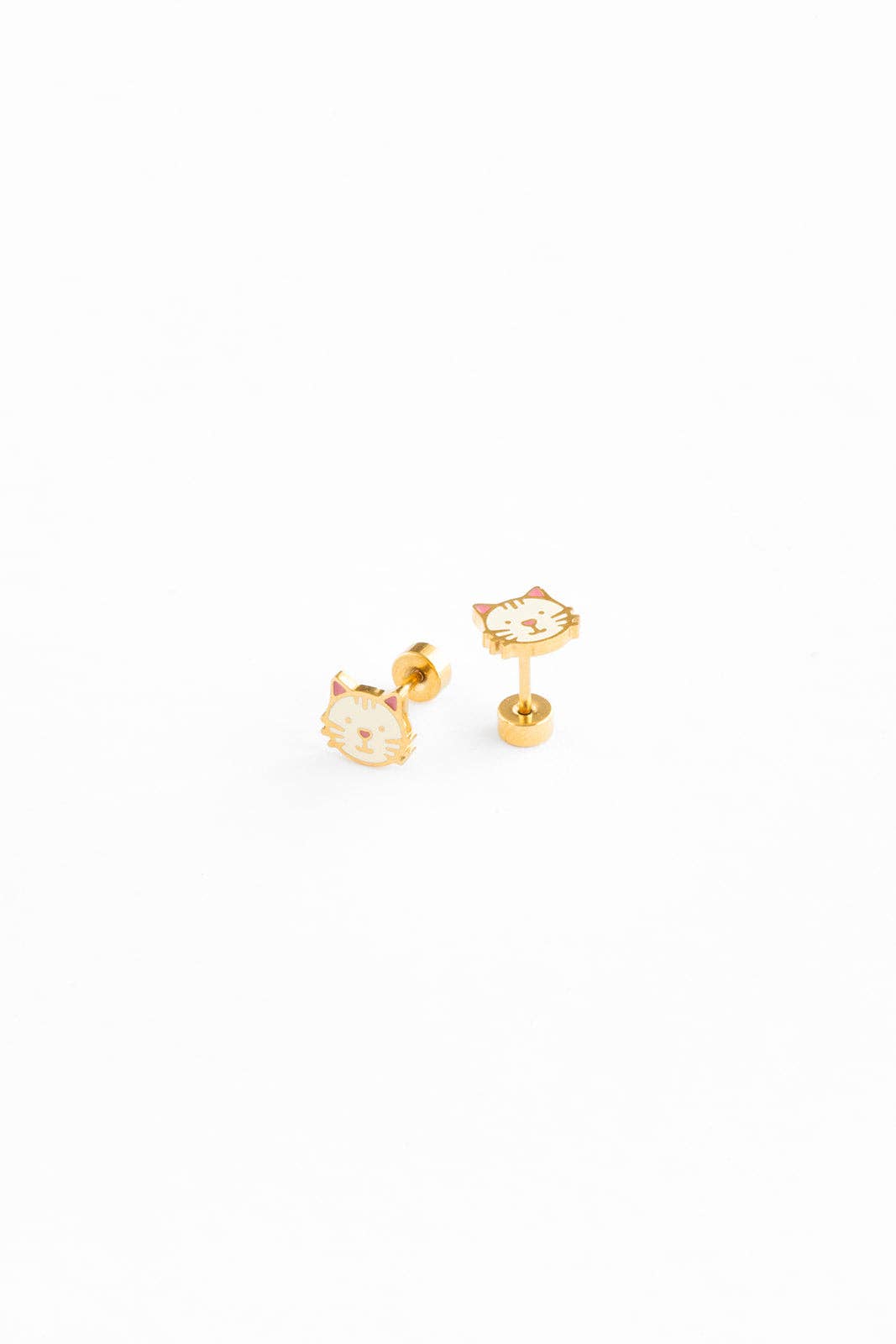 White Cat Flat Back Stud Earrings - Hypoallergenic
