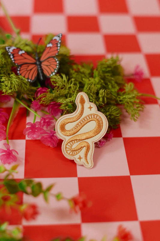 Metallic Gold Snake Embroidered (Iron-On) Patch
