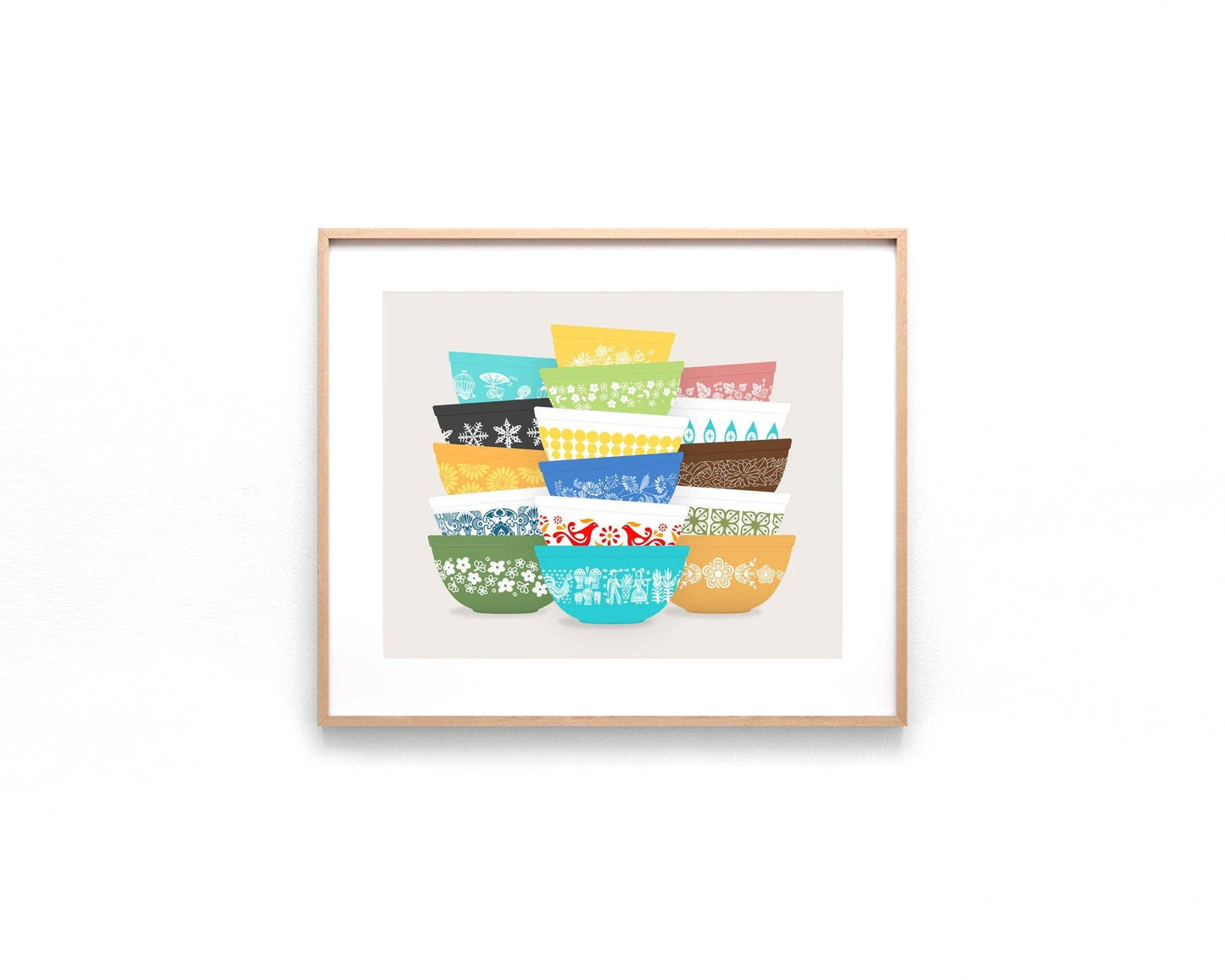 Colorful Pyrex-Inspired Bowl Stacks Print – Retro Wall Art 11x14