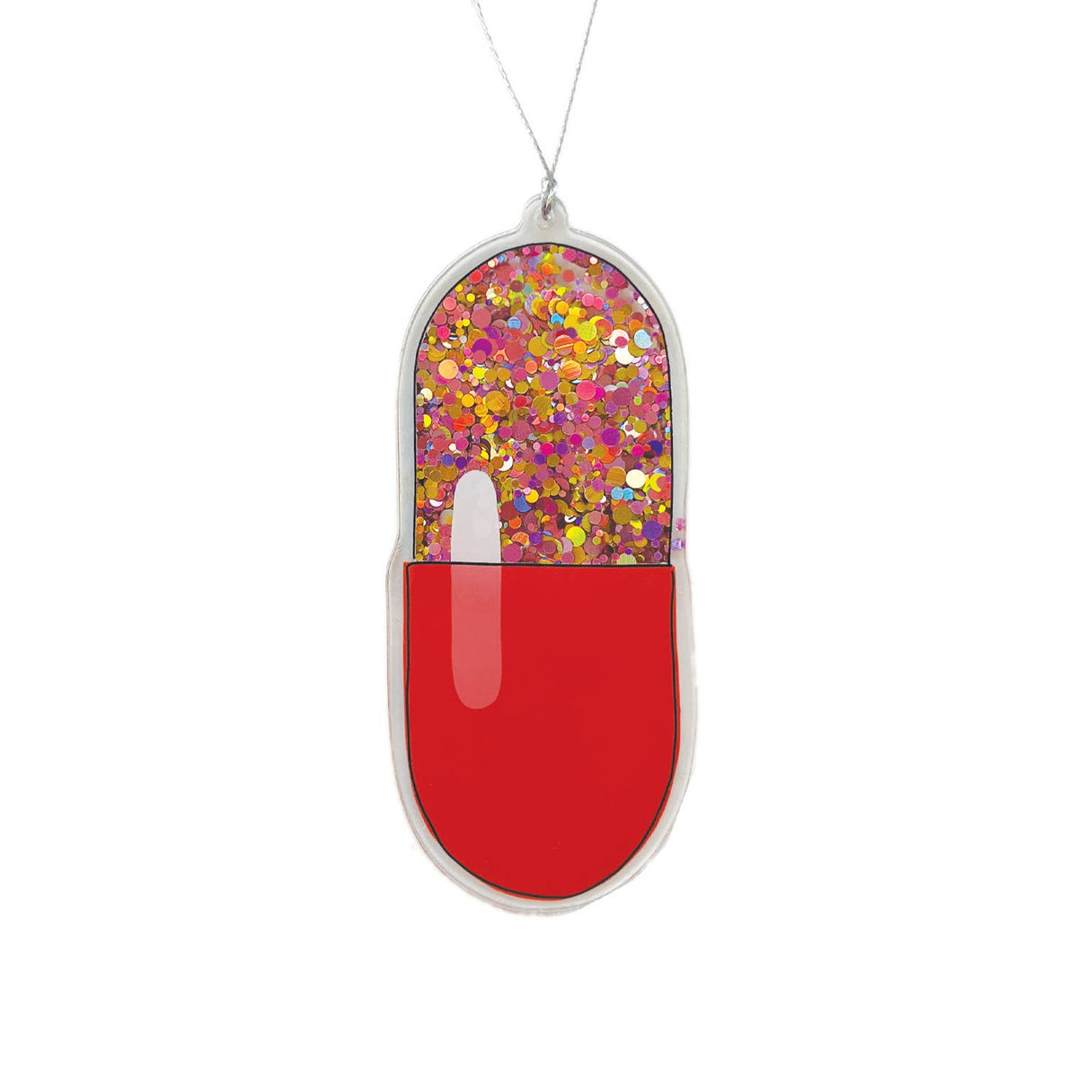 Pink and Red Sparkle Pill Shaker Ornament