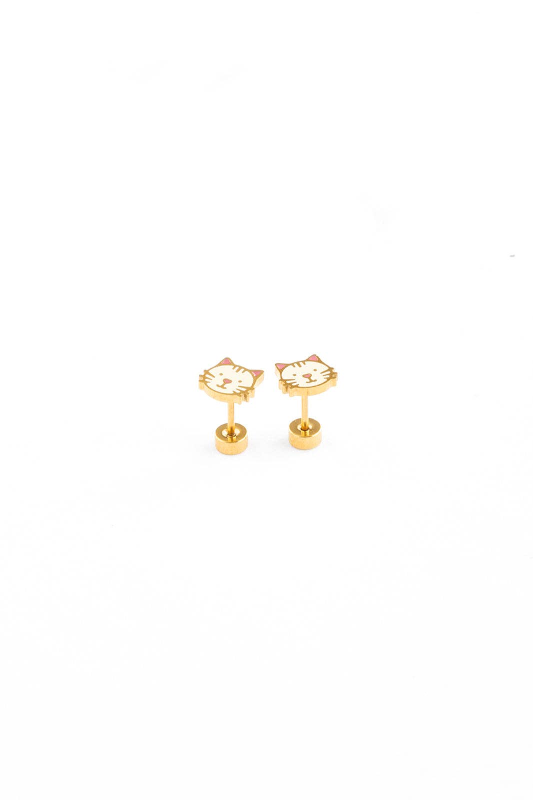 White Cat Flat Back Stud Earrings - Hypoallergenic