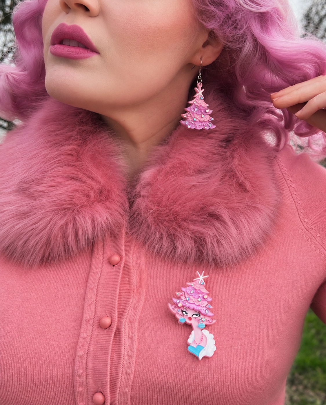 Oh Pinkmas Tree Earrings by Miss Fluff x Lipstick & Chrome