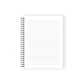 White notebook with black spiral binding on a white background