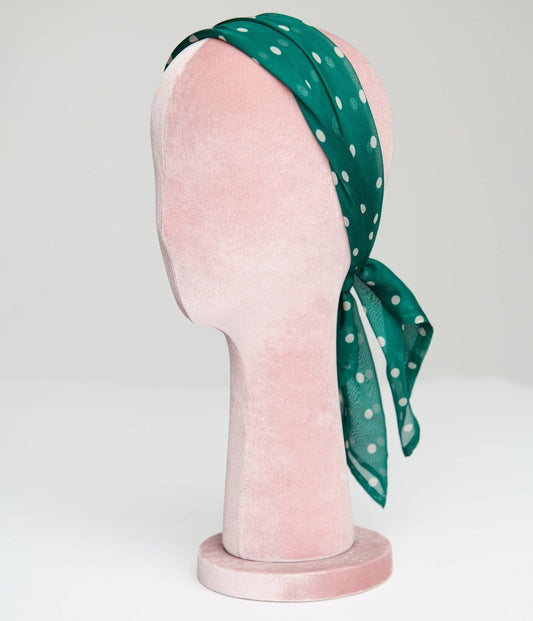 Green & Ivory Polka Dot Hair Scarf