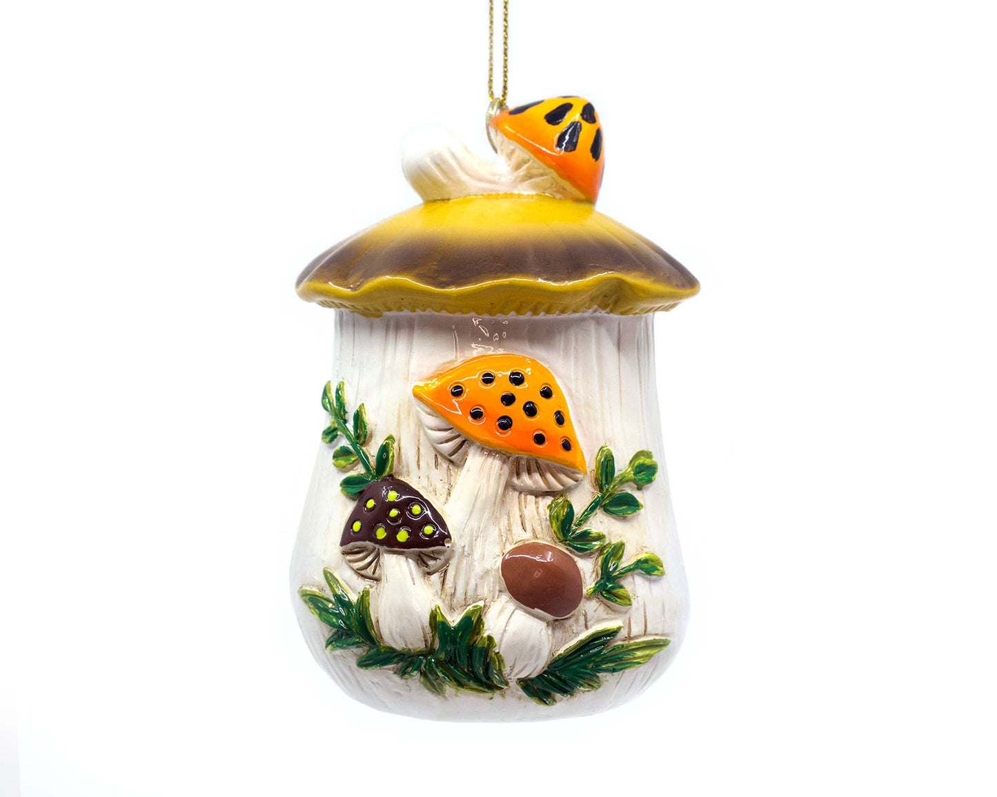 Merry Mushroom-Inspired 70s Hand-Painted Christmas Ornament – Retro Kitchen Decor