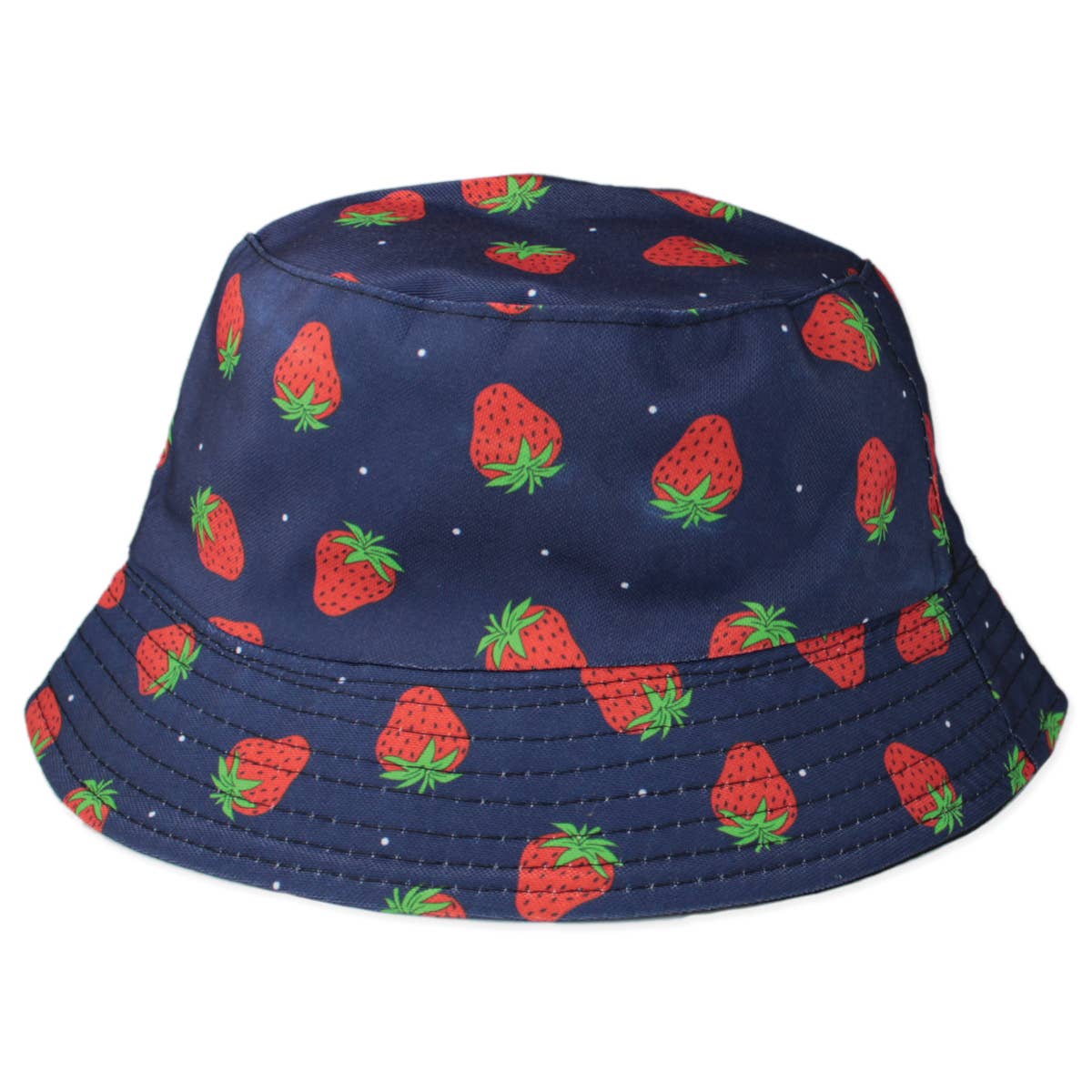 Blue Strawberry Print Bucket Hat