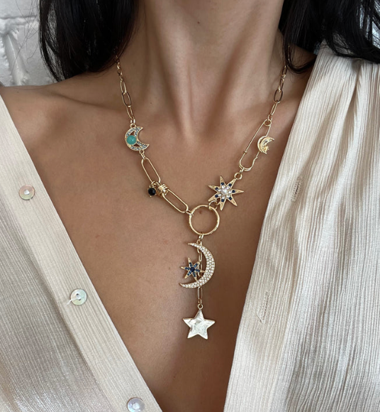 Celestial Coin Charm Hamsa Necklace
