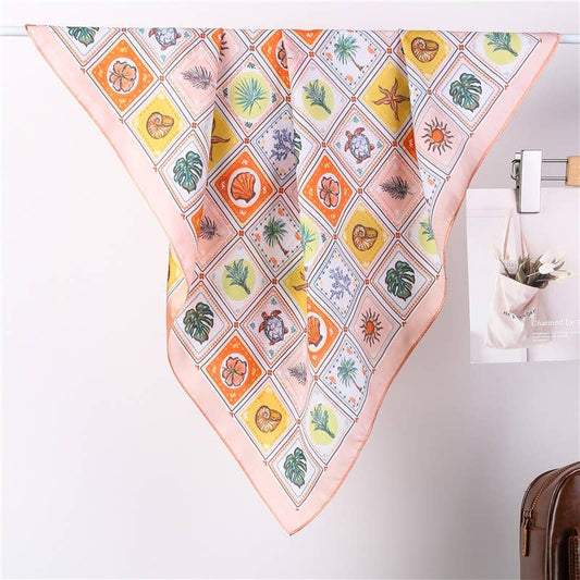 Nautical Shell & Palm Silky Feel Bandana Scarf