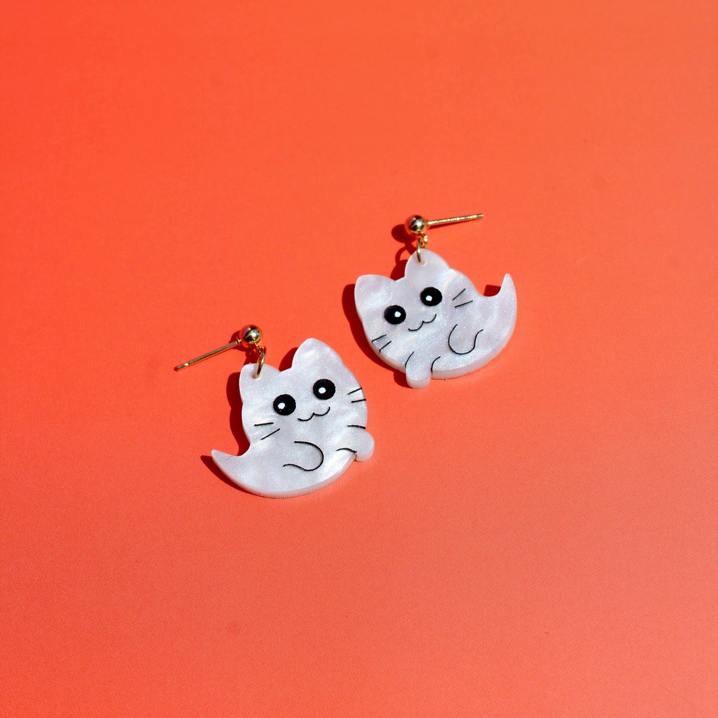 Ghost Kitty Acrylic Earrings