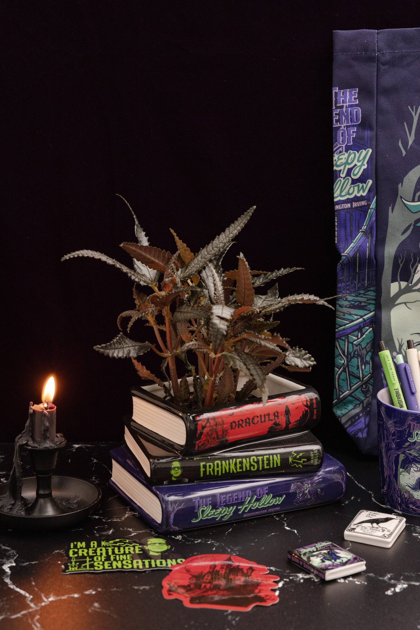 Stacked Book Planter, Sleepy Hollow